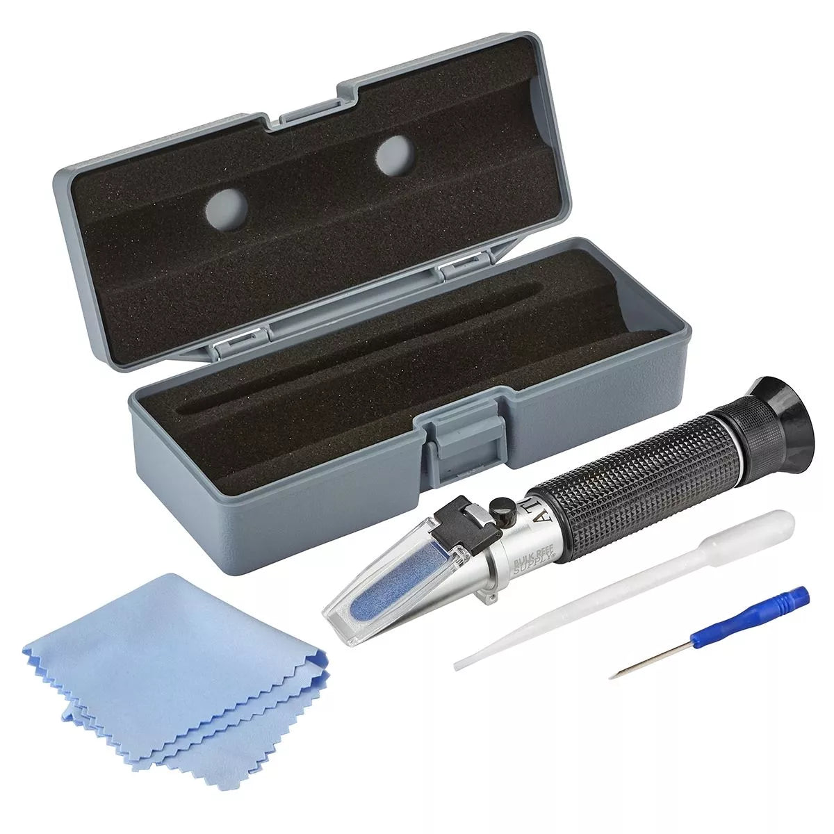 Bulk Reef Supply Refractometer for Reading Salinity with Calibration Fluid