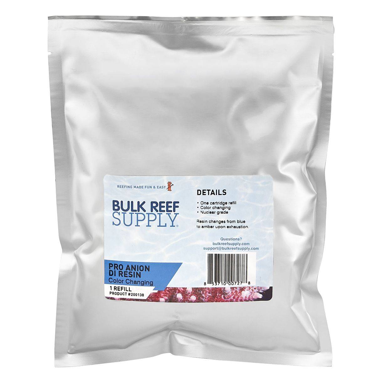 Bulk Reef Supply One Cartridge Refill (1.4 lbs.) PRO Series Blue Anion Deionization Resin (Color Changing) - Part 2